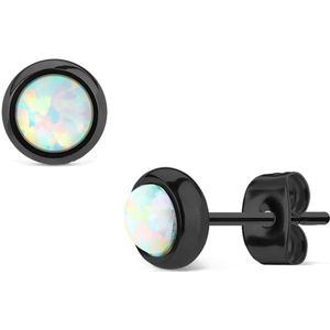 Oorbellen zwart met opal steen ©LMPiercings