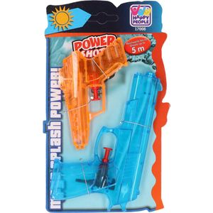 Happy People Waterpistool set - 2x - klein model - 11 en 17 cm - blauw/oranje - waterpistooltje