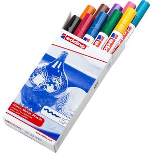 edding 750 glanslakmarkers - doosje met 10 verschillende kleuren - 2-4 mm - hittebestendig en lichtecht - o.a. geschikt voor permanent markeren/versieren/tekenen op glas, metaal, plastic en gecoat papier