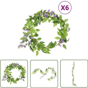 The Living Store Kerstslingers met bloemen 6 st 200 cm paars - Kerstslingers - Bloemenslinger - Kerstdecoratie - Kerstversiering - Paarse Slingers