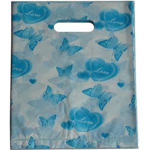 Plastic cadeau tasjes 25x20 vlinders blauw (100 stuks)