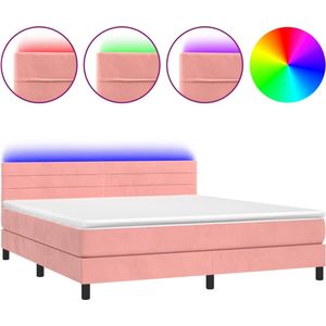 vidaXL-Boxspring-met-matras-en-LED-fluweel-roze-160x200-cm