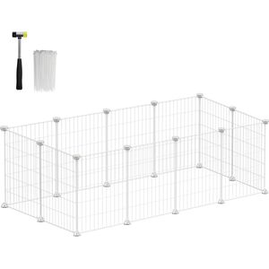 Berkatmarkt - Indoor Konijnenren Hok Kooi, Oefenbehuizing, Doe-Het-Zelf Metalen Modulaire Omheining Voor Hamster, Huisdier, Kleine Dieren, Wit Lpi001W01