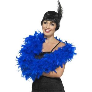 Luxe blauwe verkleed veren boa 180 cm en 80 gram - carnaval accessoires