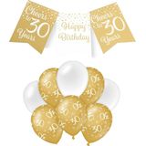 Paperdreams Luxe 30 jaar feestversiering set - Ballonnen & vlaggenlijnen - wit/goud