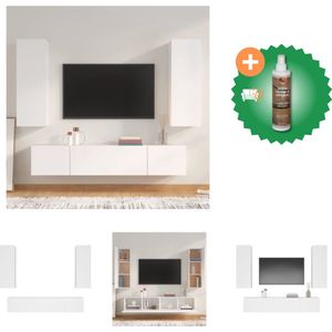 vidaXL 4-delige Tv-meubelset bewerkt hout wit - Kast - Inclusief Houtreiniger en verfrisser