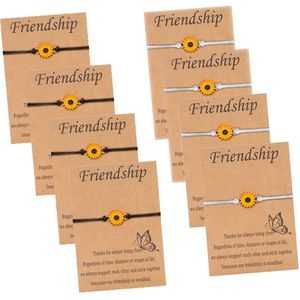Bixorp Friends Vriendschapsarmbandjes voor 8 met Zonnebloem Wit & Zwart Bandje - BFF Armband Meisjes - Best Friends Armband Vriendschap Cadeau voor Acht