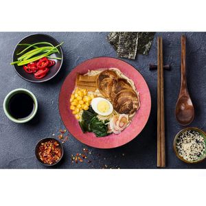 Ramen-kommenset - 2 x traditionele Japanse Ramen-kom groot keramiek (1050 ml) - inclusief 2 houten lepels, 2 paar houten eetstokjes en 1 receptenboek (gemengd)