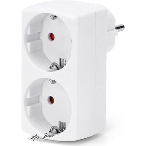 Mrs. Jones Europese Stekkeradapter met Dubbele Stopcontacten - Stopcontact 2 Voudig met Kinderbeveiliging - 16A 250V - Wit .