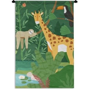 Wandkleed - Jungle - Giraf - Toekan - Luiaard - 60x90 cm - Wandtapijt