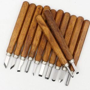12-delige Gutsen set - Houtsnijwerk gereedschap van hout en RVS