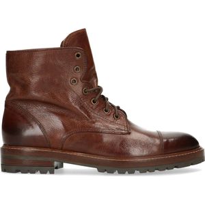 Manfield - Heren - Cognac leren veterboots - Maat 42