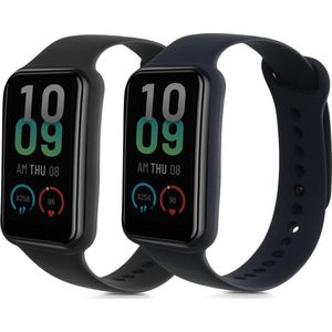 kwmobile 2x horlogebandjes geschikt voor Amazfit Band 7 bandje - Smartwatch bandjes van TPU - Activity tracker horloge band in zwart / donkerblauw