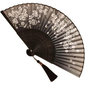 Zwarte Bamboe Zijde - Opvouwbare Ventilator Hand Held - Vintage Flapper Hand Fan Voor Bruiloft Dansen Party