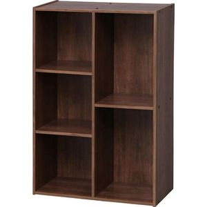 Boekenkast, rek met 5 vakken, boekenkast, scheidingswand, display, woonkamer, slaapkamer, kantoor - basic opbergplank CX-23C - bruin