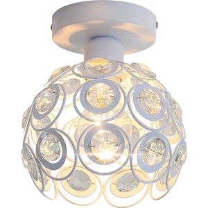 Moderne Plafondlamp - van wit kristal, half verzonken mini-kroonluchter, E27 smeedijzeren plafondlamp voor binnenverlichting, woonkamer, veranda, hal