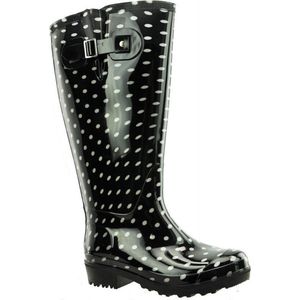 Regenlaars zwart/wit polka dots WIDE WELLIES Kuitomvang 45 cm XLmaat 39