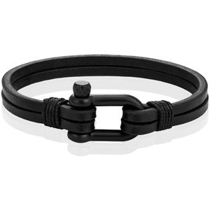 Mendes Dubbele Lederen Band - D-Shackle Noir-21cm