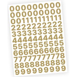 Cijfer stickers / Plaknummers - Stickervel Set - Metallic Goud - 2cm hoog - Geschikt voor binnen en buiten - Standaard lettertype - Glans