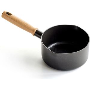 16cm/1.6 Liter Milk Pan with Vintage Style Wood Inspired Handle - Healthy Ceramic Non-Stick Coating - PFAS-Free - Induction Suitable - Dishwasher Safe - Grey