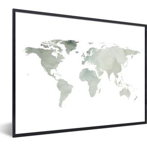 Fotolijst incl. Poster - Wereldkaart - Groen - Wit - 40x30 cm - Posterlijst