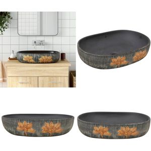 vidaXL Opzetwasbak ovaal 59x40x14 cm keramiek grijs en zwart - Opzetwasbak - Opzetwasbakken - Wastafel - Wasbak