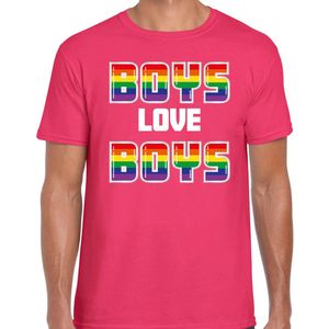 Bellatio Decorations Gay Pride shirt - boys love boys - regenboog - heren - roze L