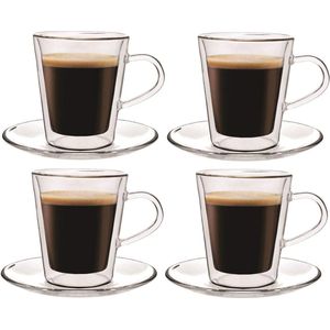 Dubbelwandige glazen, lungo, 4 x 220 ml, thermische koffieglazen met zwevend effect, duurzame koffieglazen, drinkglazen