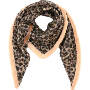 Omslagdoek-Sjaal-Groot-Driehoeksjaal-Stola-Panter-Grof teddy- Riempje-190x80 cm-Camel