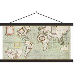Posterhanger incl. Poster 90x45 cm - Schoolplaat - Wereldkaart - Vintage - Antiek - Textielposter - Zwarte latten