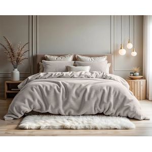 Superzacht teddystof katoen dekbedovertrek beige - 140x200/220 (eenpersoons) - heerlijk slapen - cosy look - ademend en comfortabel - met handige drukknopen