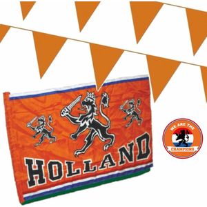 Ek oranje straat/ huis versiering pakket met oa 1x Mega Holland spandoek, 200 m oranje vlaggenlijnen - Oranje versiering buiten