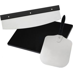 Michelino 3 delige pizzaset pizzasteen+pizzaschep+pizza cutter mes
