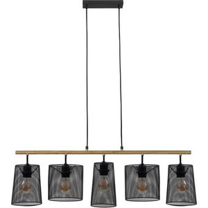 Briloner Leuchten WOOD & STYLE - hanglamp - 5-lichts - E27 max. 60W - Materiaal: hout en Metaal - Kleur: zwart
