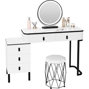 SureDeal® - Make up Tafel - Kast - Spiegel met Verlichting - 5 Lades - Met Kruk - Luxe Uitstraling - 100x40x126 cm - Led Lampen - Kast - Kaptafel - Organizer - Bureau - Cadeau voor Vrouw