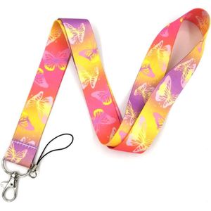 DW4Trading Sleutelkoord Vlinders - Sleutelhanger - Keycord - Lanyard - Lengte 45 cm - Roze Geel