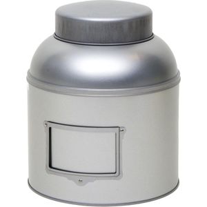 1x Zilver rond opbergblik/bewaarblik met etikethouder 24 cm - Zilveren voorraadblikken met labelhouder - Voorraadbussen