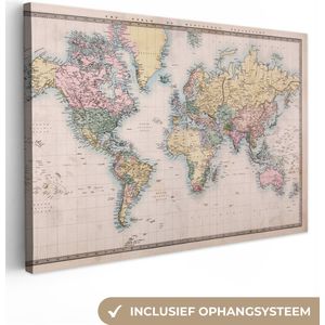 Canvas Wereldkaart - 120x80 - Wanddecoratie Wereldkaart - Vintage - Wereld - Kinderen - Jongens - Meisjes
