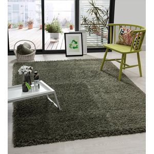 Hoogpolig Gerecycled Floki vloerkleed Groen-120 x 170 cm