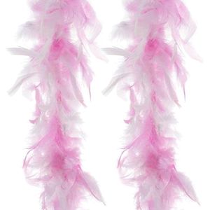 Funny Fashion Carnaval verkleed boa met veren - 2x - wit/roze - 200cm - 45gr - Glitter and Glamour