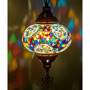 Hanglamp - Mozaïek Lamp - Oosterse Lamp - Turkse Lamp - Marokkaanse Lamp - Ø 15 cm - Hoogte 53 cm - Handgemaakt - Authentiek - bonte kleuren