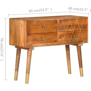 The Living Store Dressoir Vintage Massief Mangohout - 85 x 40 x 70 cm - 4 Laden