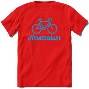 Amsterdam Fiets Stad T-Shirt | Souvenirs Holland Kleding | Dames / Heren / Unisex Koningsdag shirt | Grappig Nederland Fiets Land Cadeau | - Rood - XL