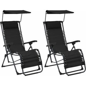 vidaXL - Terrasstoelen - 2 - st - inklapbaar - textileen - zwart