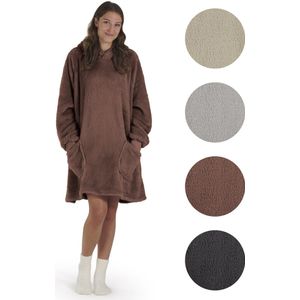 Blumtal Fleece Hoodie Deken met Mouwen - Draagbare cosy deken - hoodie deken met 2 voorzakken en capuchon - cederhout