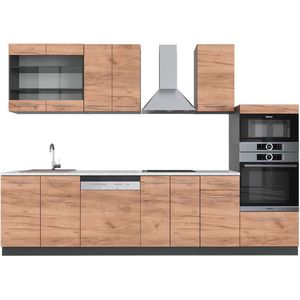 Vicco Fame-Line Complete keukeneenheid – 300 cm met hoge kast, WB Marmer Eik goud/antraciet met hoge kast, WB Marmer