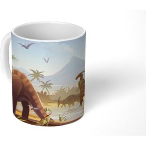 Mok - Koffiemok - Dinosaurus - Landschap - Tropisch - Kinderen - Jongens - Mokken - 350 ML - Beker - Koffiemokken - Theemok