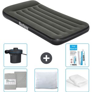 Bestway luchtbed - 1-Persoons - 99 x 188 x 30 cm - Groen - Inclusief Hoeslaken - Kussen - Kussenbeschermer - Pomp en Reparatieset
