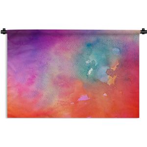 Wandkleed Waterverf Abstract - Abstract werk gemaakt van waterverf en oranje met roze en blauwe kleuren Wandkleed katoen 90x60 cm - Wandtapijt met foto