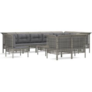vidaXL Loungeset - 11-delig - Poly Rattan - Grijs Loungeset - Tuinset - Polyrattan - Buitendecoratie - Lounge Set